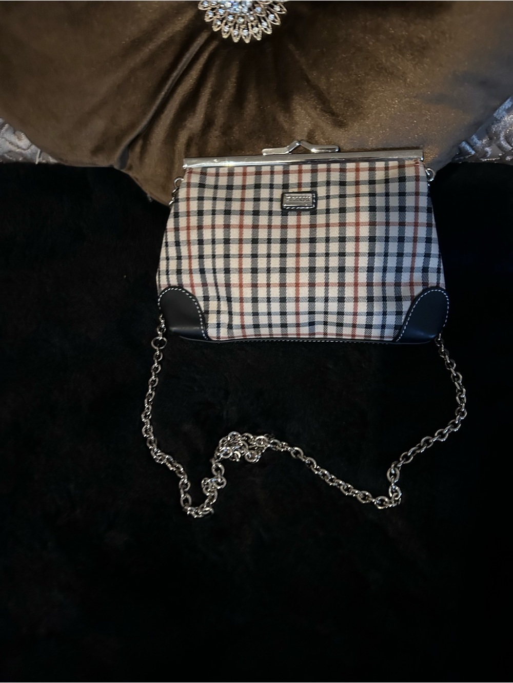 Plaid Chain-Handle Shoulder Bag - Black Trim